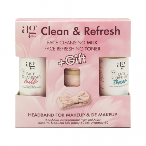 agPharm Promo Clean & Refresh Face Cleansing Milk 200ml & Face Refreshing Toner 200ml & Δώρο Κορδέλα Μαλλιών Ροζ 1 Τεμάχιο